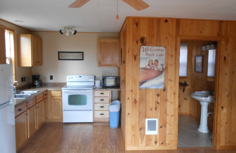 Cabin kitchen at Hidden Haven Resort and Campground.