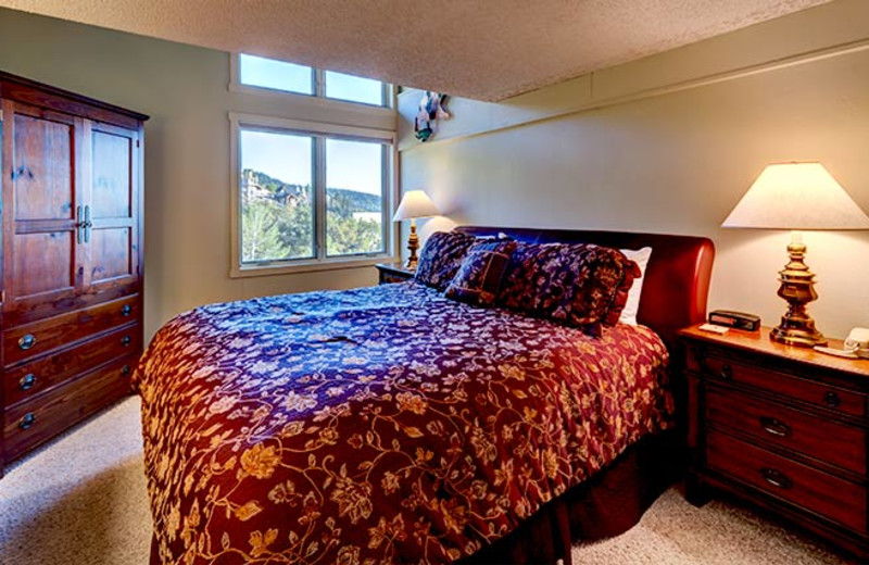 Rental bedroom at Bear Claw Condominiums.