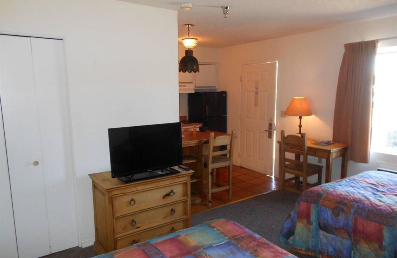 Guest room at The Santa Fe Suites Hotel.