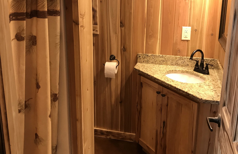 Cabin bathroom at Vacationland Resort.