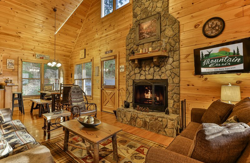 Rental living room at Mountain Oasis Cabin Rentals.