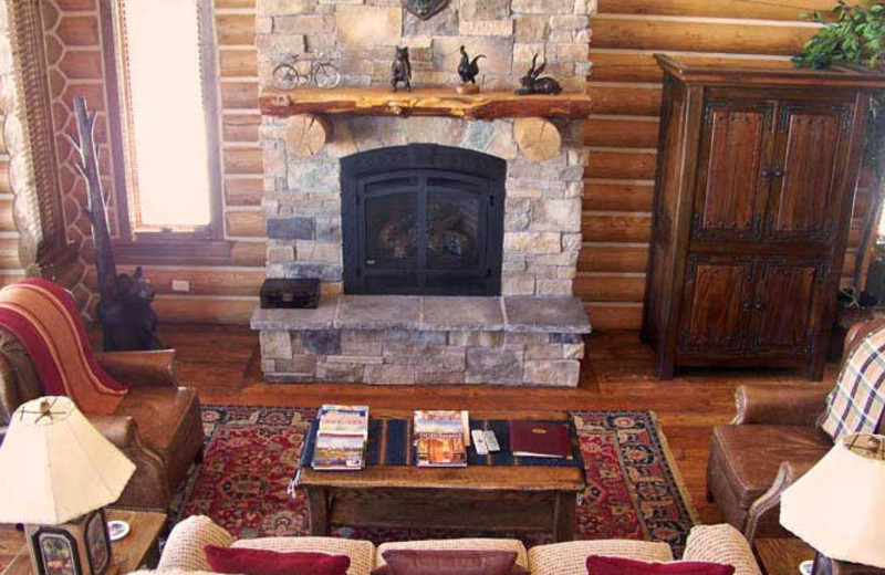 Cabin fireplace at Teton Springs Lodge.