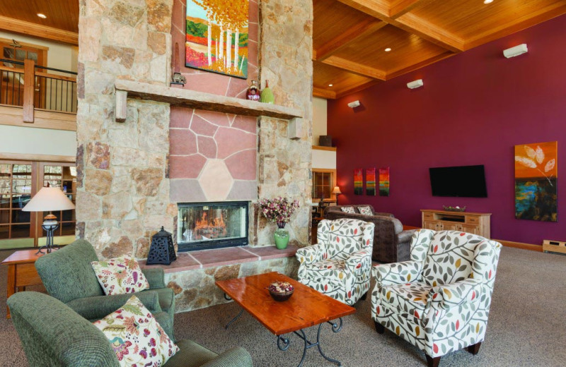 Fireplace at Grand Timber Lodge.