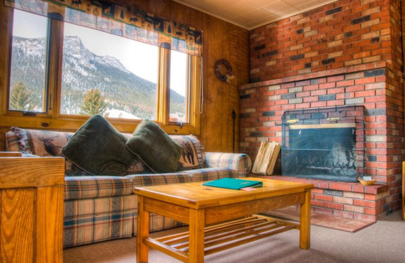 Fireplace living room at McGregor Mountain Lodge.