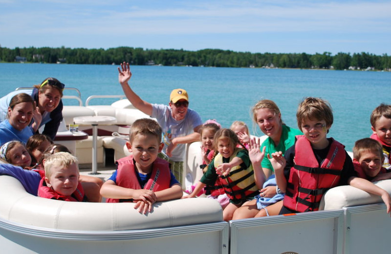 Family boating at White Birch Lodge.