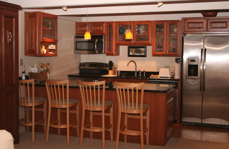 Rental kitchen at Chateau Blanc Condominiums.