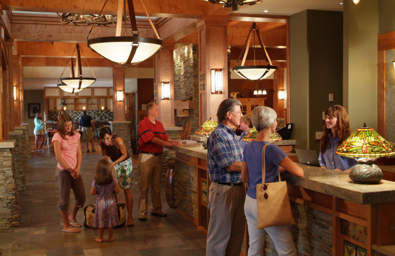 Family checking in at Tamarack Lodge.