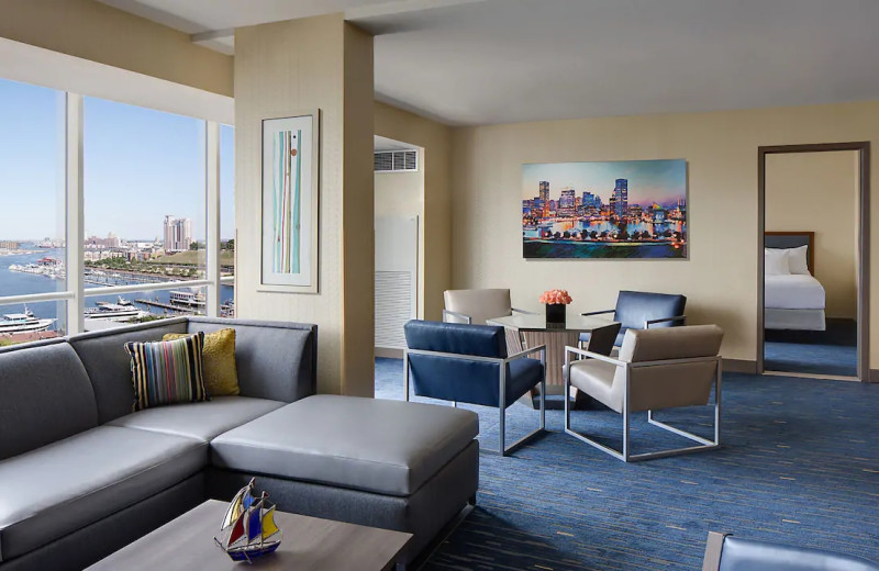 Guest room at Hyatt Regency Baltimore Inner Harbor.