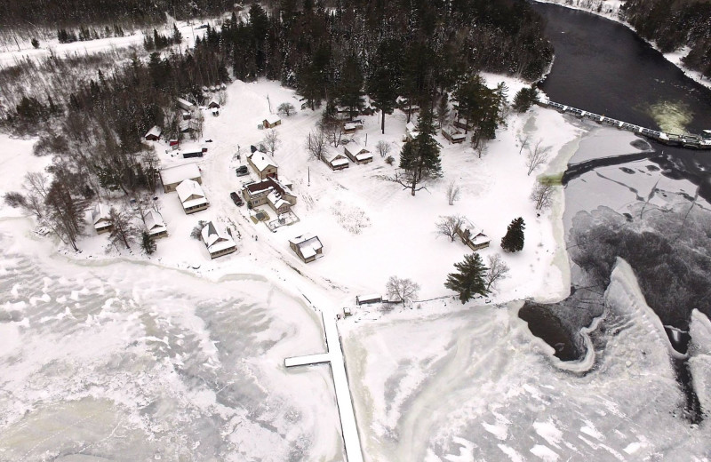 Winter aerial view at Wilsons on Moosehead Lake.