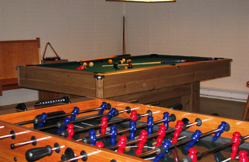 Game room at Creeks Crossing Cabins.