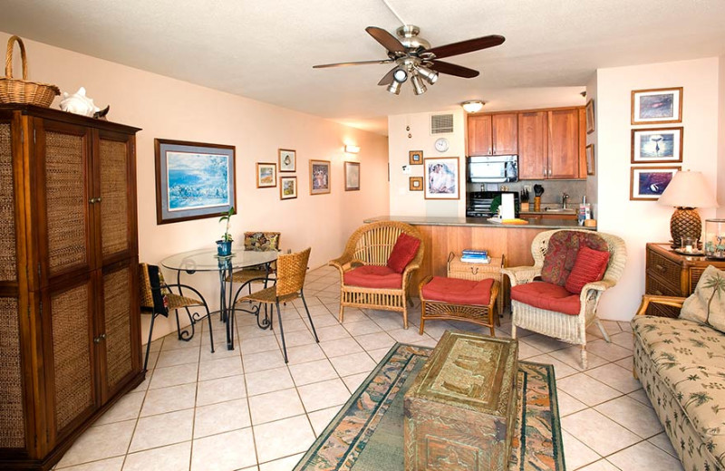 Vacation rental living room at Sugar Beach Resort.