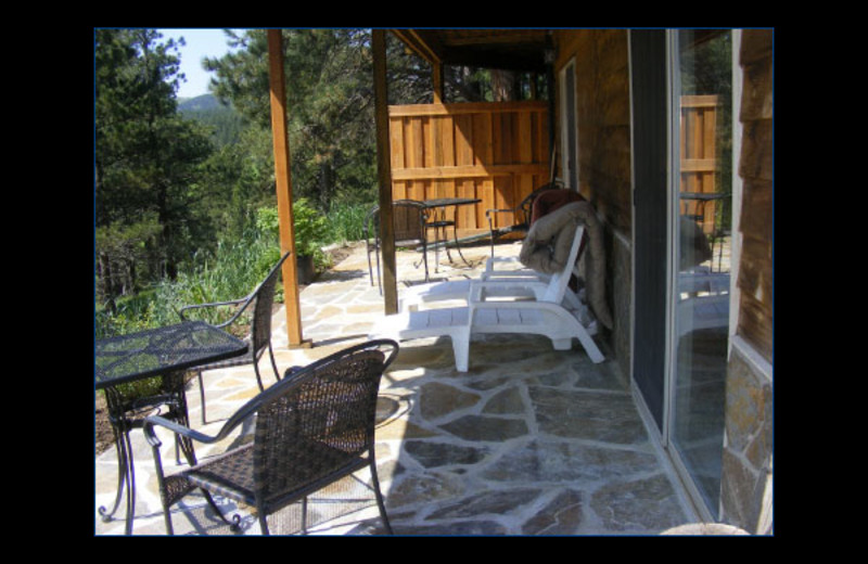 Lakota room patio at Coyote Blues Village B&B.