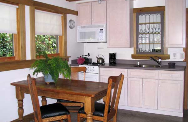 Garden suite kitchen area at Berkeley Short-Term Lodging.
