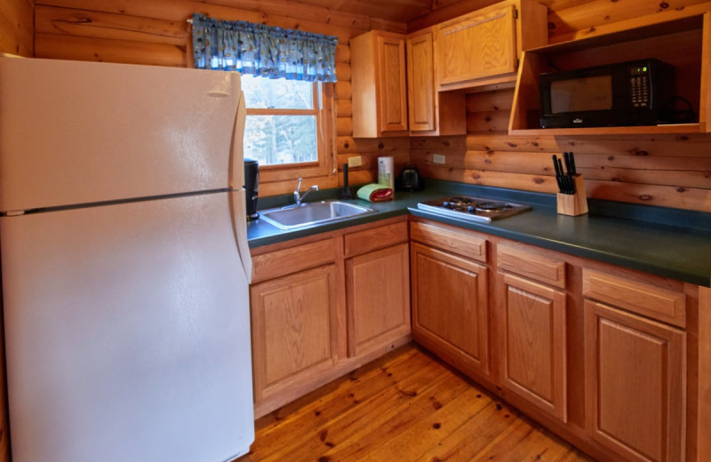 Cabin kitchen at Yogi Bear's Jellystone Park Warrens.