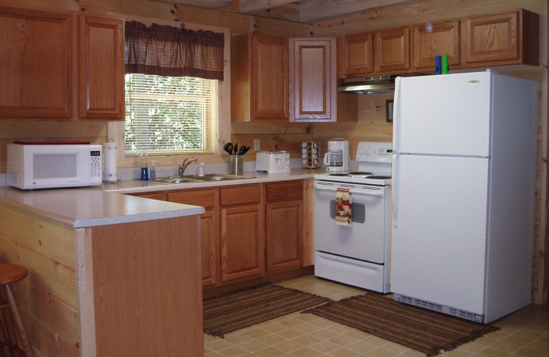 Cabin kitchen at Country Road Cabins.