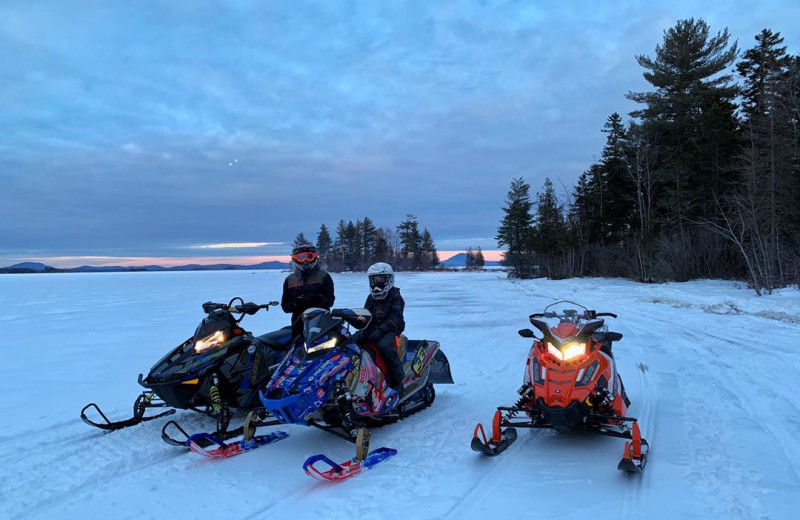 Snowmobiling at Wilsons on Moosehead Lake.