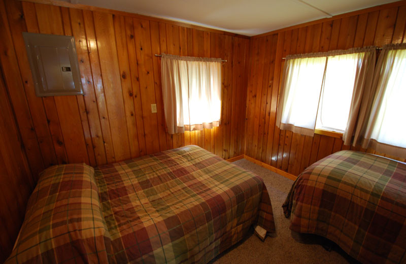 Cabin bedroom at Birch Forest Lodge.