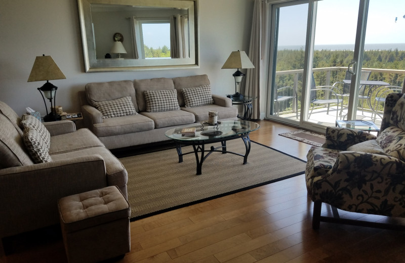 Rental living room at Oceanfront Getaways.