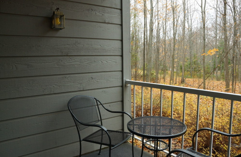 Guest balcony at Waterbury Inn Condominium Resort.