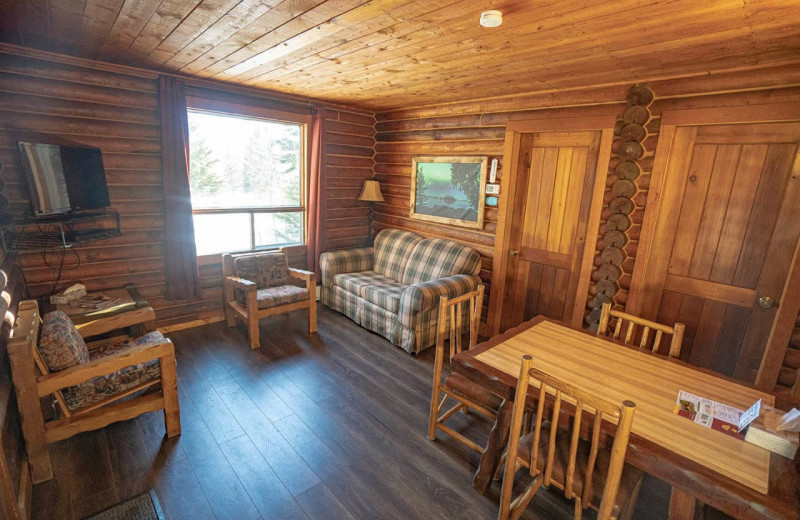 Cabin living room at Bakers Narrows Lodge.