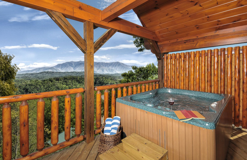 Cabin hot tub at Outrageous Cabins LLC.