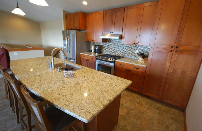 Rental kitchen at Shorepine Vacation Rentals.