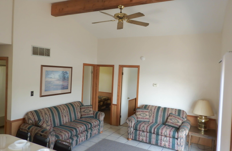 Cabin living room at Rock Harbor Resort.