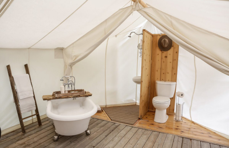 Guest bathroom at Under Canvas Great Smoky Mountains.