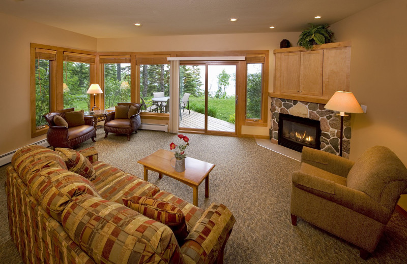 Guest living room at Lutsen Resort on Lake Superior.