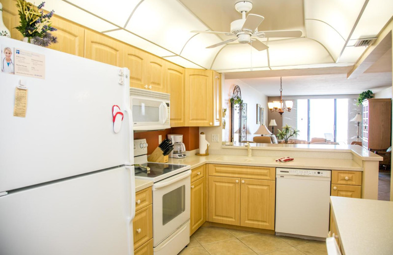 Rental kitchen at Harborview Rentals.