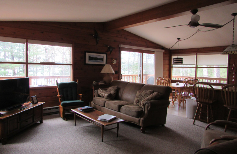 Cabin living room at Northwoods Vacation Rentals.