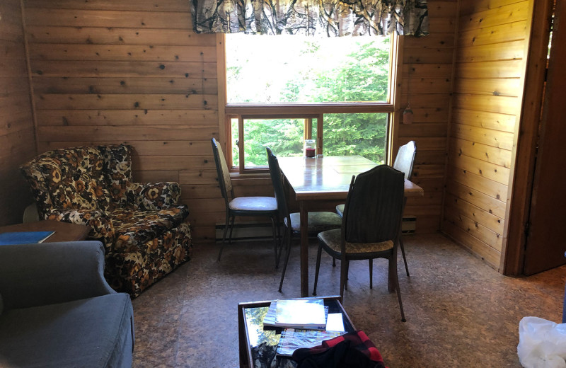 Cabin living room at Pakwash Lake Camp.