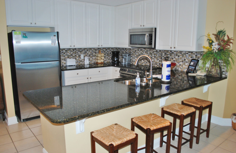 Rental kitchen at Gulf Shores Vacation Rentals.