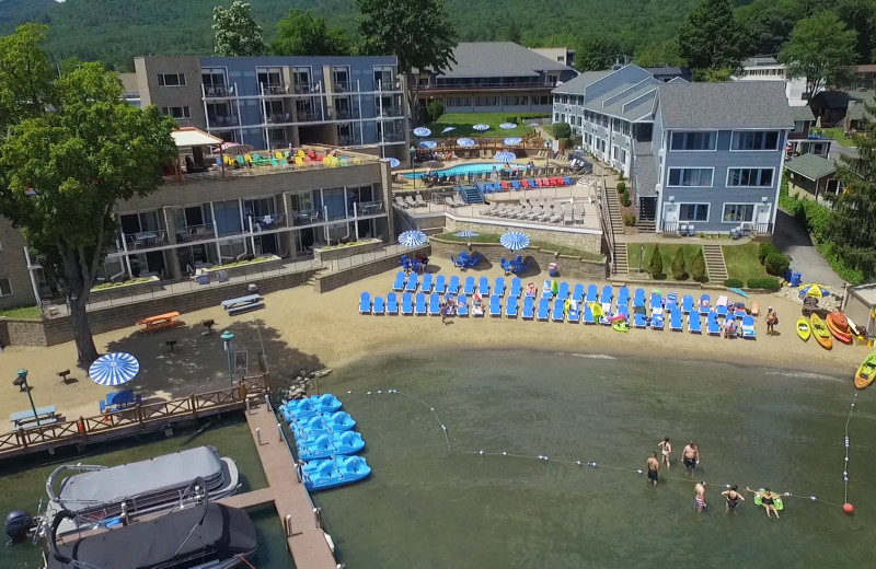 Aerial view of Surfside on the Lake Hotel & Suites.