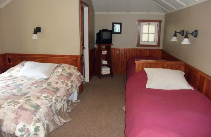 Cabin bedroom at Johnston Canyon Resort.