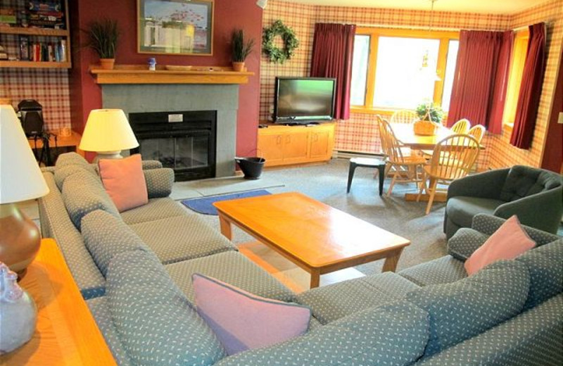 Fireplace living room at Highridge Condominiums.