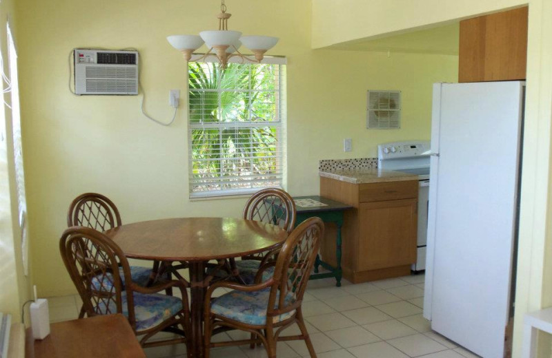 Dining view with kitchen at Coral Bay Resort. 