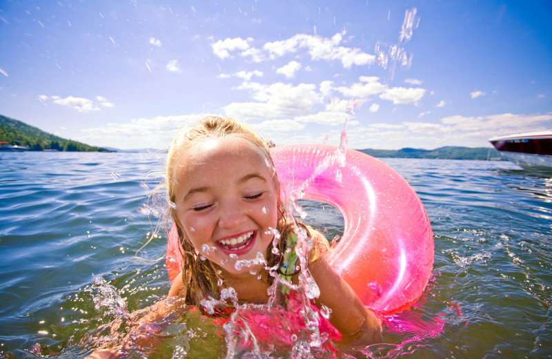 Swimming at the beach at Travelodge Lake George.