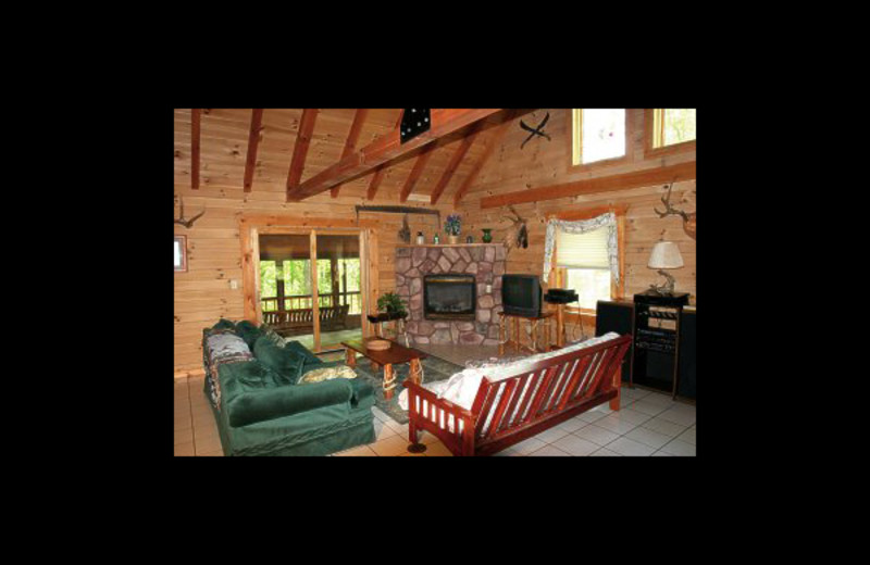 Cabin living room at Hummingbird Hill Cabin Rentals.