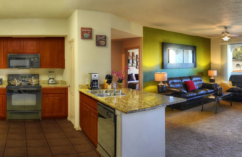 Guest room at Meridian Condo Resorts.