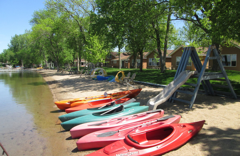 Kayaks on the beach at Dickerson's Lake Florida Resort.