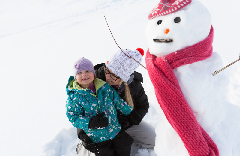Building a snowman at Fairmont Le Manoir Richelieu.