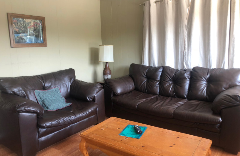 Cabin living room at Dogtooth Lake Resort.