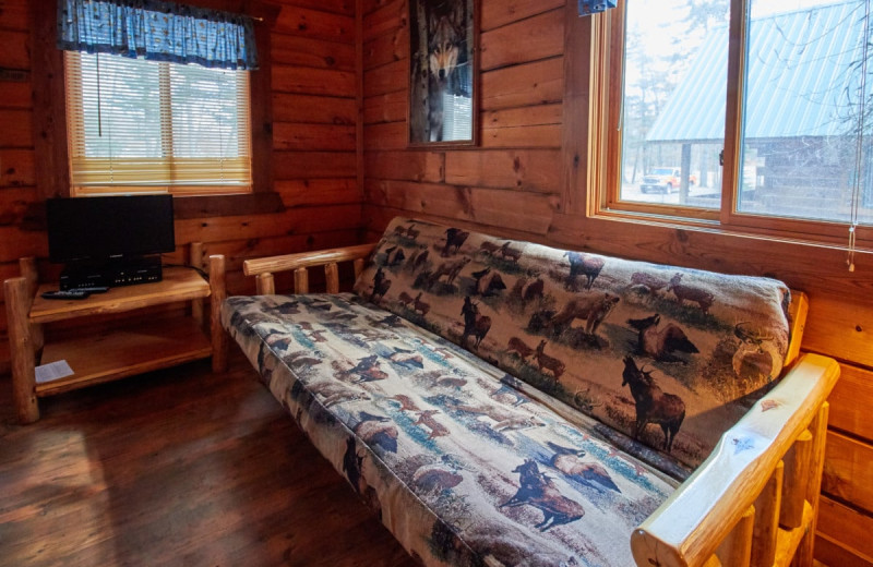 Cabin couch at Yogi Bear's Jellystone Park Warrens.