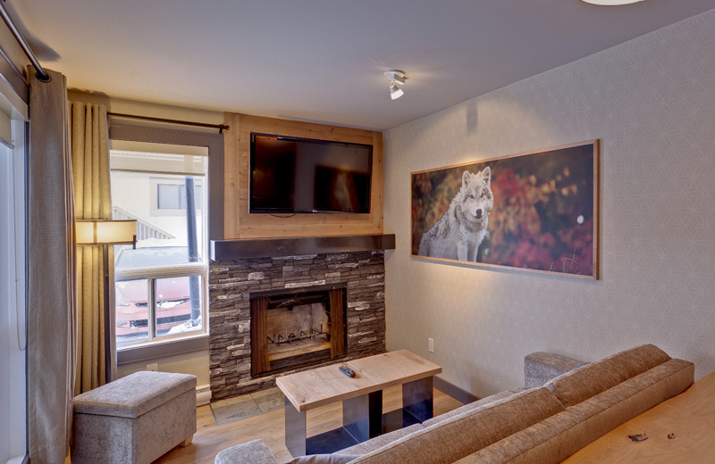 Guest living room at Banff Rocky Mountain Resort.