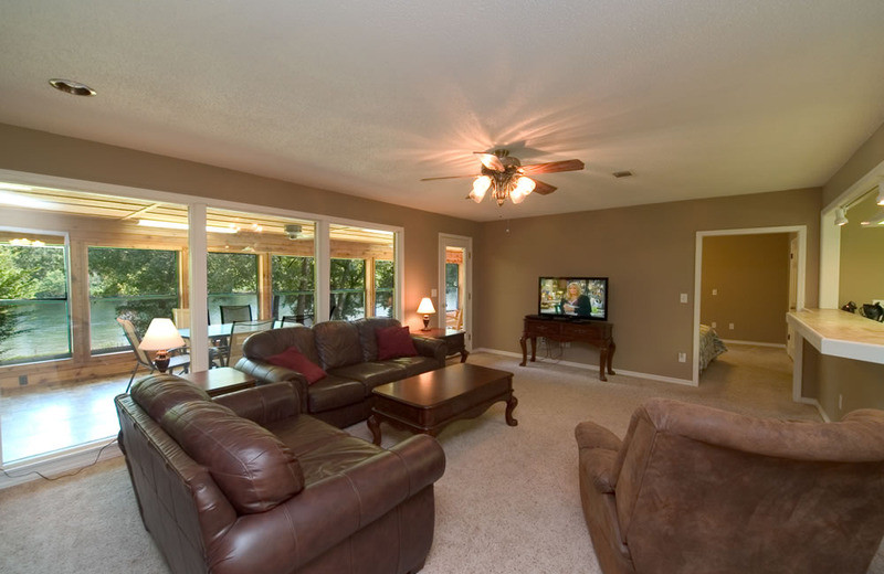 Cottage living room at Norfork Resort & Trout Dock.