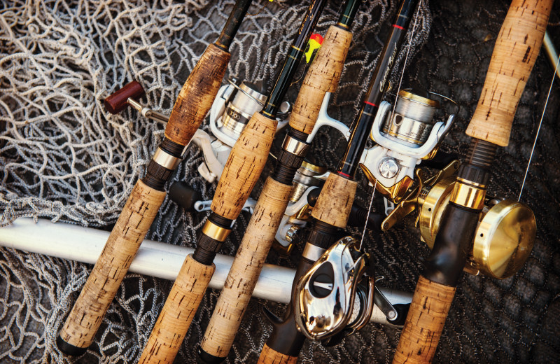 Fishing poles at Tetu Island Lodge.