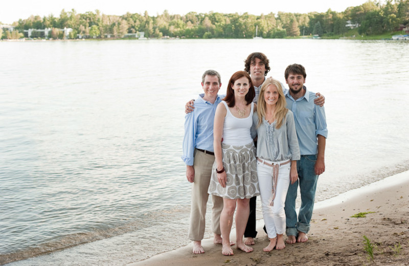 Family by lake at Madden's on Gull Lake.