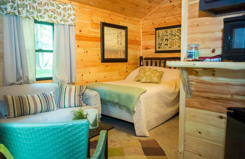 Cabin bedroom at White Lake Lodges.