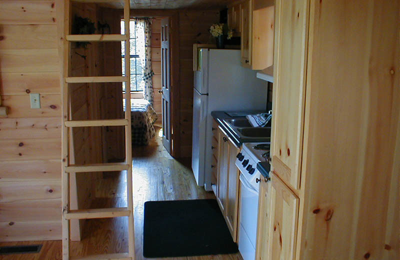 Cabin kitchen at Big Bear Log Cabins.